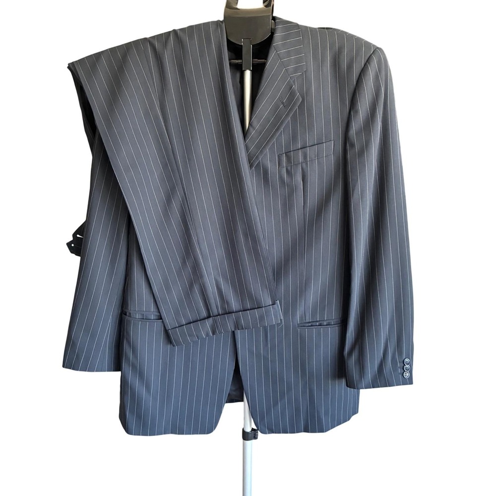 Armani Collezioni Men 52R 42R Dark Navy Pinstripe Wool Blend Suit Made Italy VTG